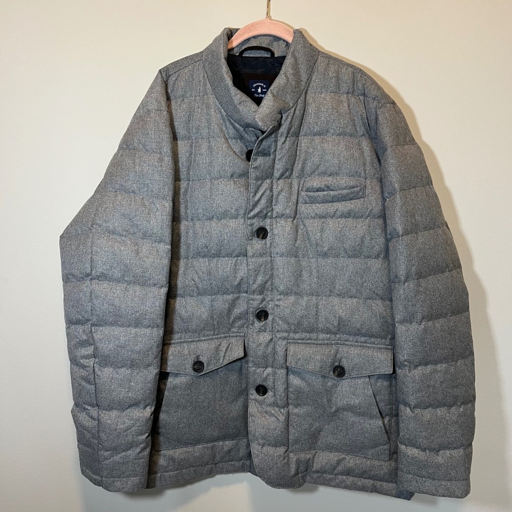 Johnnie-O Top Shelf Men's XXL Grey Quilted Puffer Jacket Full Zip Button Front